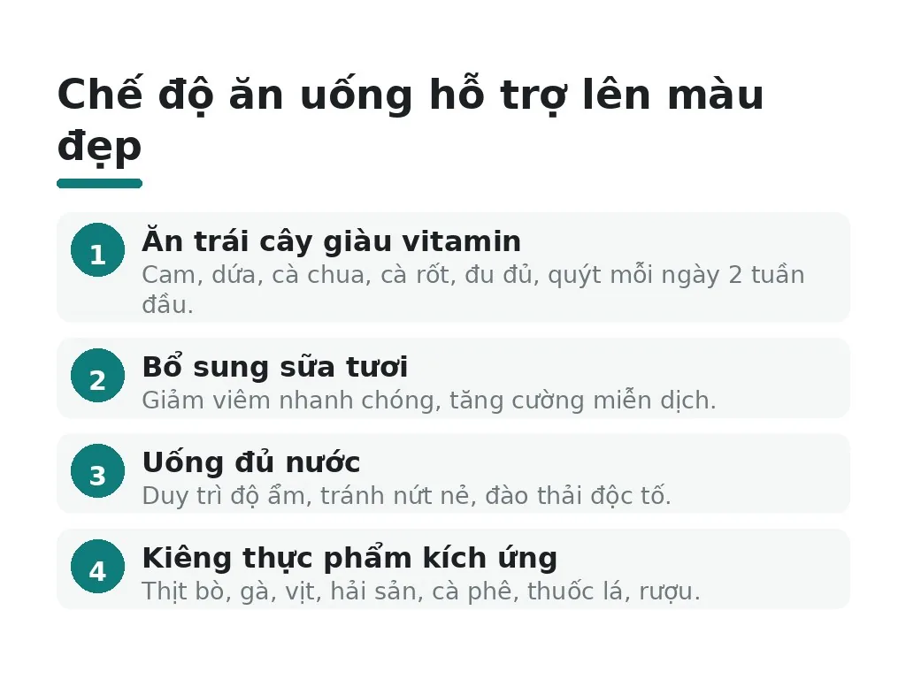 Chế độ ăn uống hỗ trợ lên màu đẹp