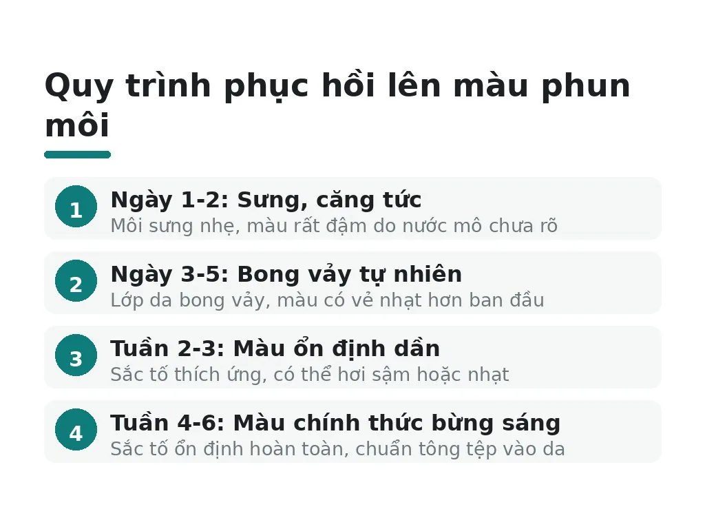 Quy trình phục hồi lên màu phun môi