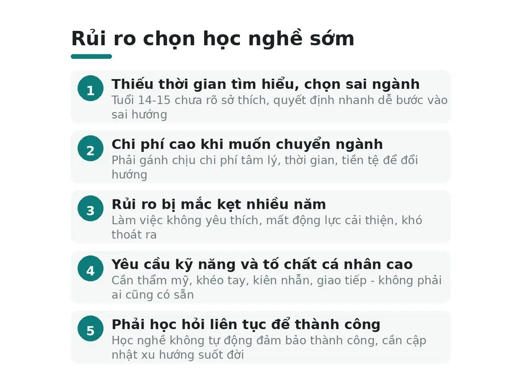 Những rủi ro khi quyết định học nghề sớm là gì?